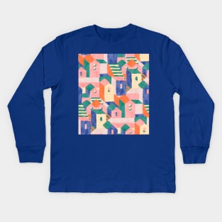 Matisse Pink and Teal Houses Kids Long Sleeve T-Shirt